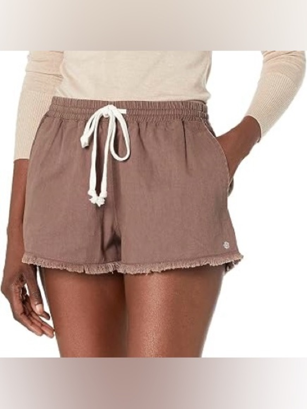 NEW Volcom Women's Strutin Stone Frayed Hem Drawstring Shorts - Brown Size Med